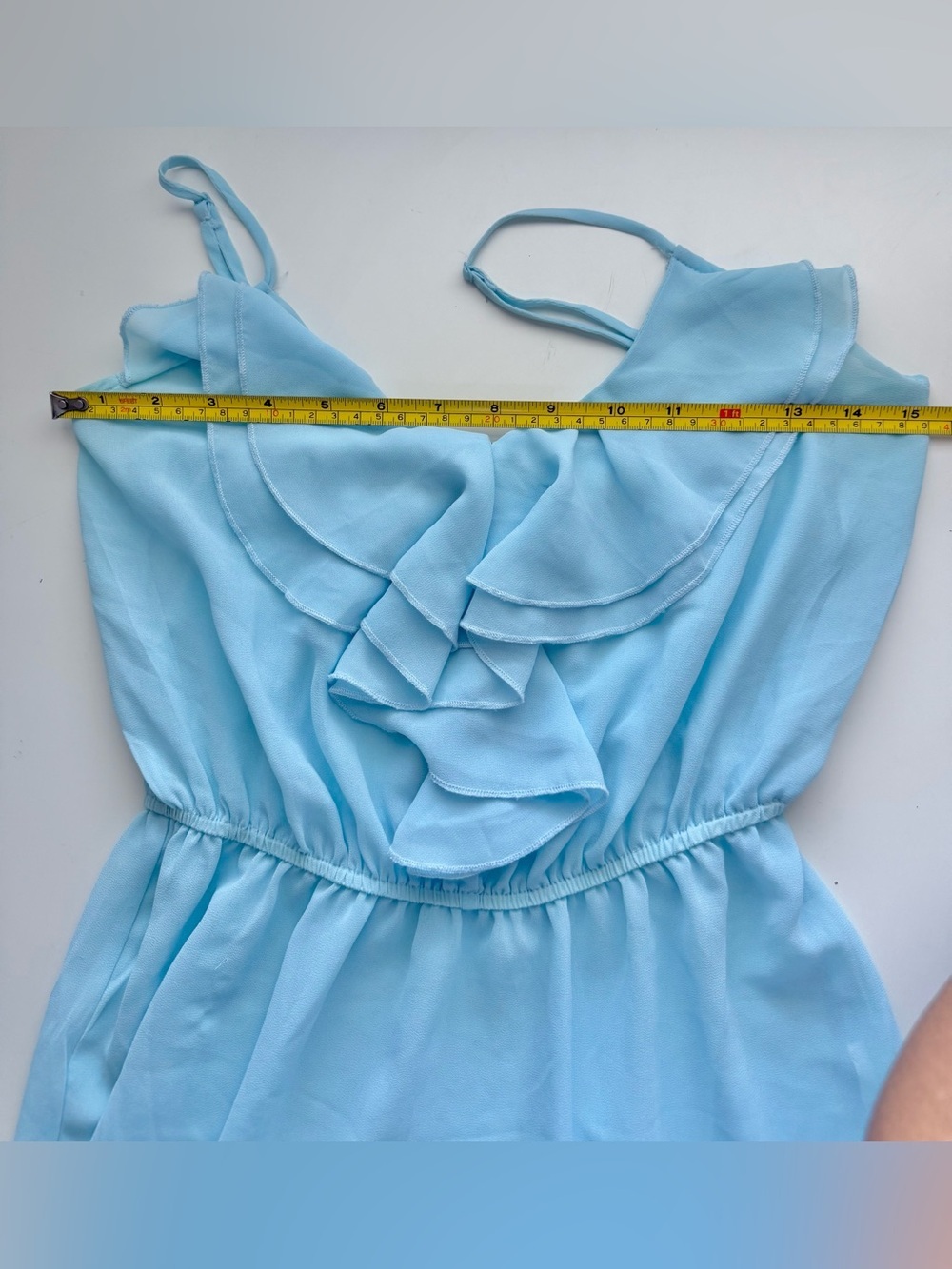 Light Blue Ruffle Front Spaghetti Strap top - Picture 5 of 8